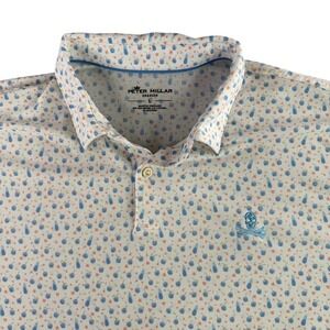 Peter Millar Seaside Polo Mens Large White Blue Tropical Drink Pineapple Skull